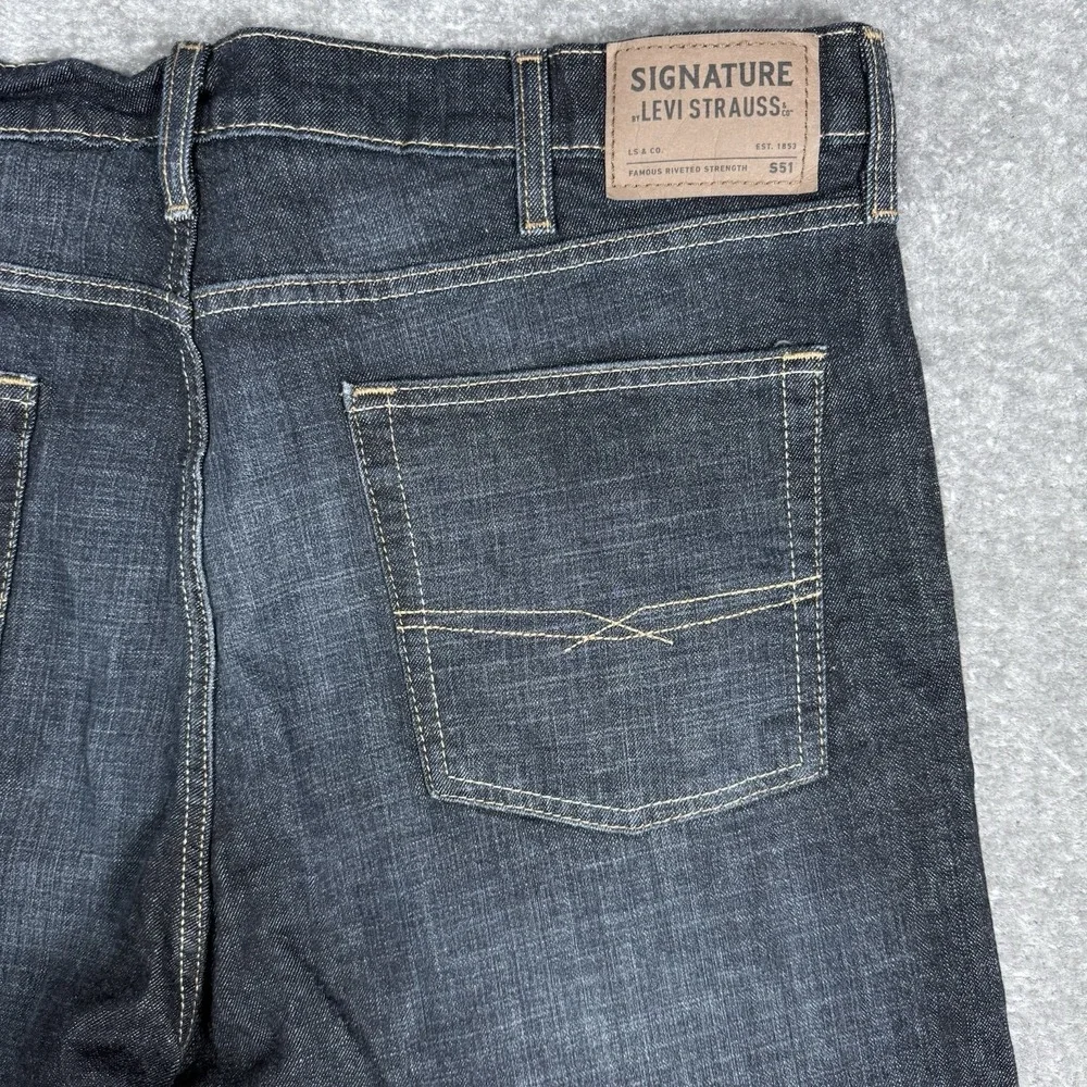 Levi's Signature Jeans Men's 40x32 Blue S51 Straight Leg Dark Wash Denim Stretch
